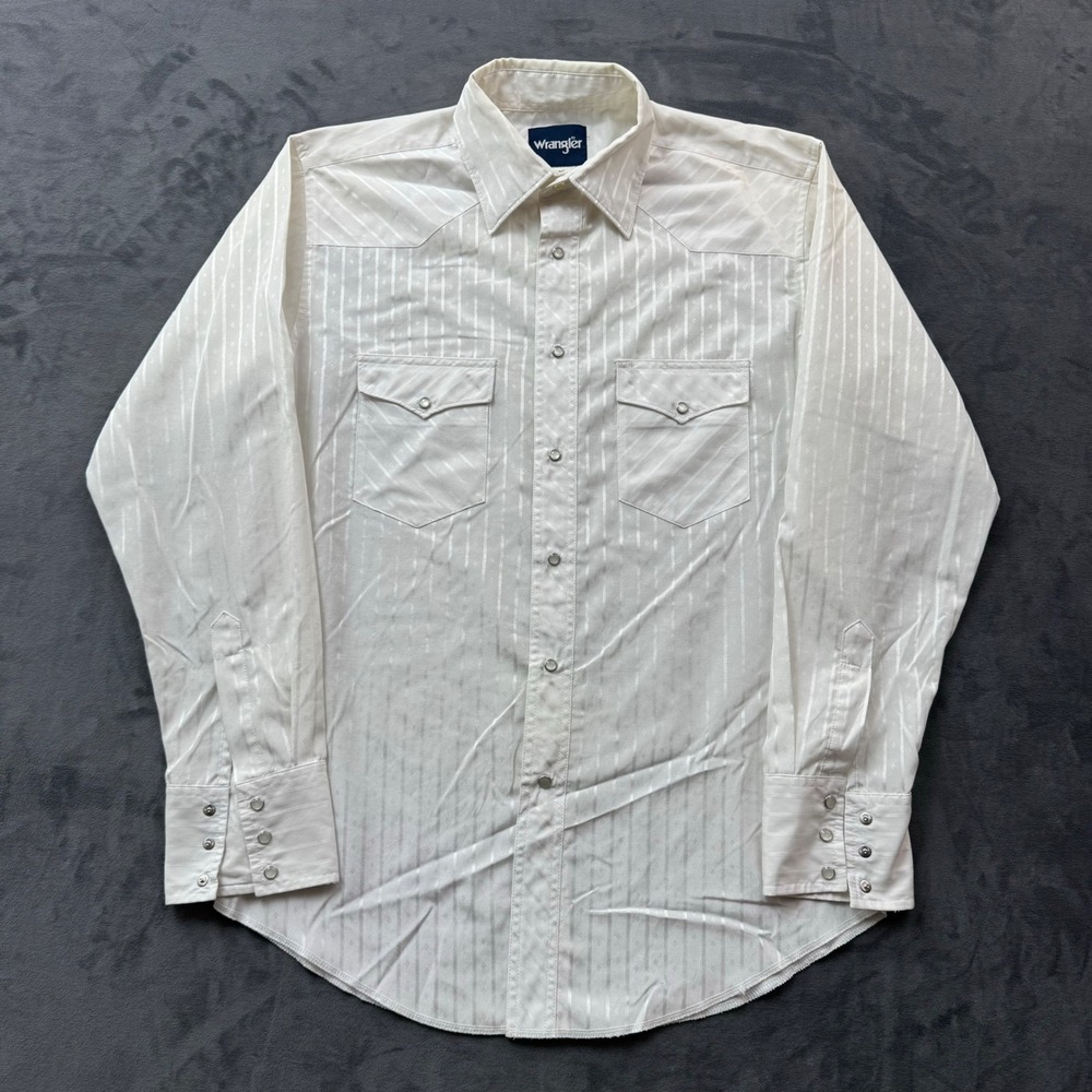 Wrangler Mens Western Snap Shirt Cream White Jacquard Stripe Diamond 75221WT XL